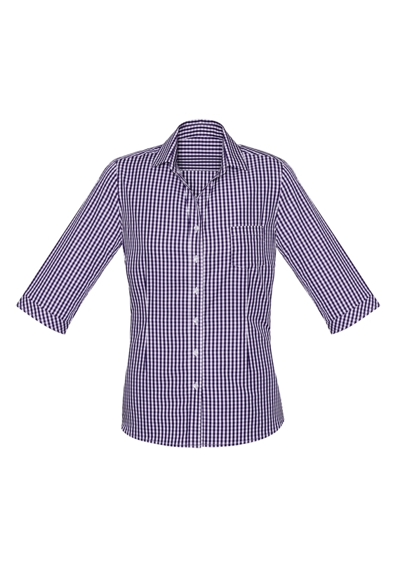 Springfield 100% Cotton 3/4 Sleeve Check Shirt - Women - Purple Reign