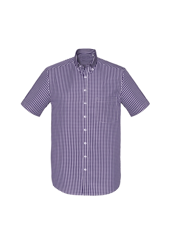 Springfield Short Sleeve 100% Cotton Check Shirt - Men - Purple Reign