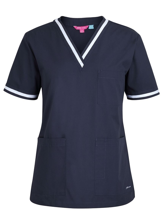 Contrast Scrubs Top - Women - Navy/White