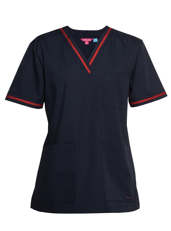 Contrast Scrubs Top - Women - Navy/Red