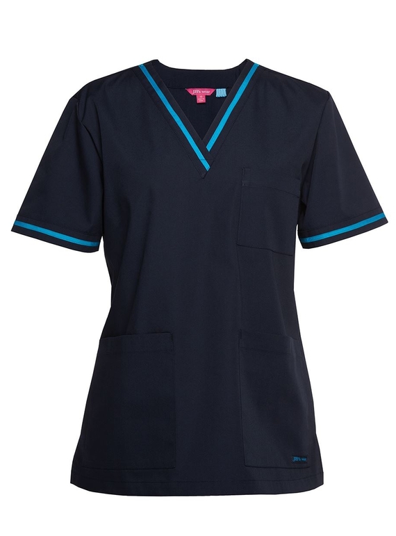 Contrast Scrubs Top - Women - Navy/Aqua