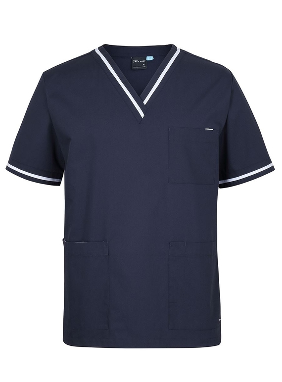 Contrast Scrubs Top - Unisex - Navy/White