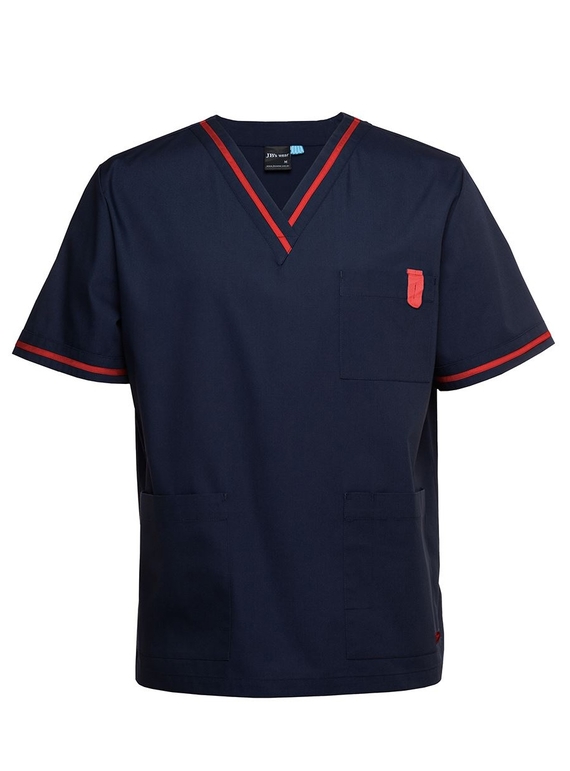 Contrast Scrubs Top - Unisex - Navy/Red