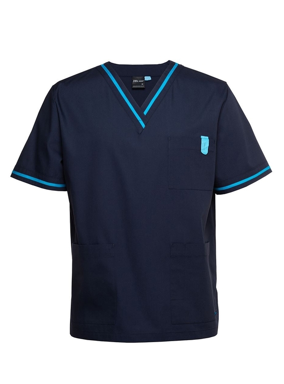 Contrast Scrubs Top - Unisex - Navy/Aqua