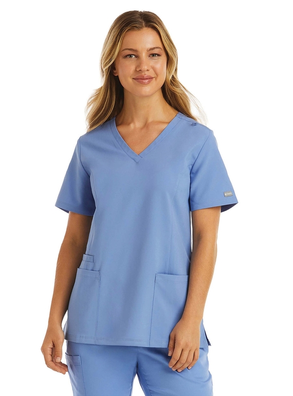 Momentum Double V Neck Scrub Top - Women - Ceil Blue