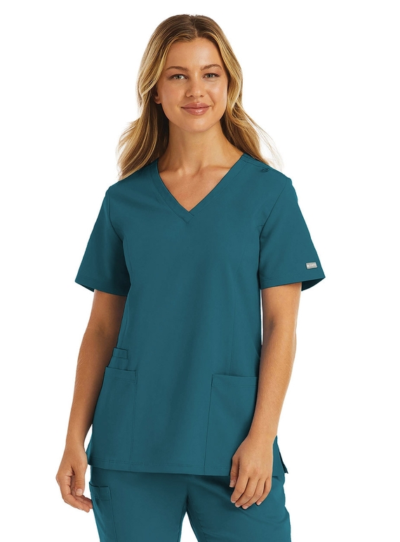 Momentum Double V Neck Scrub Top - Women - Caribbean Blue