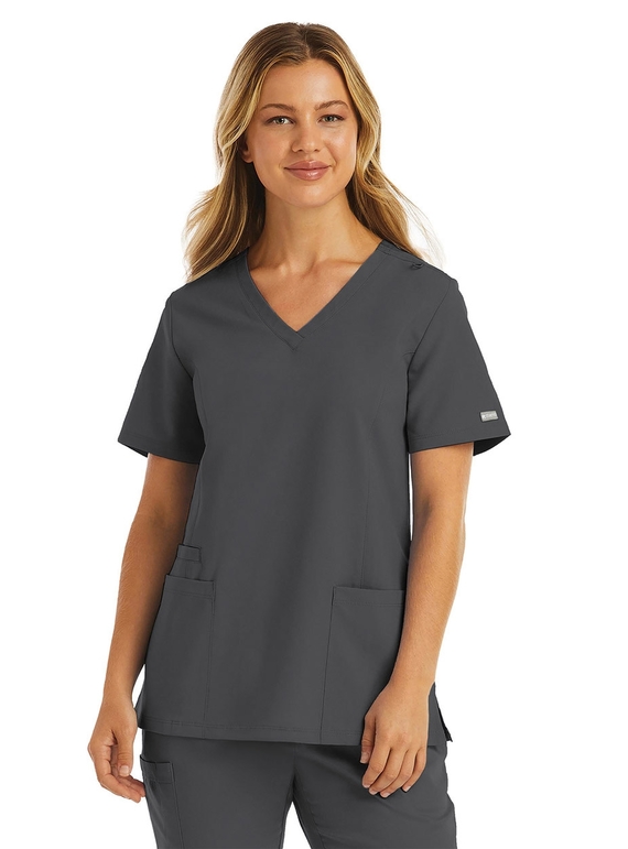 Momentum Double V Neck Scrub Top - Women - Pewter