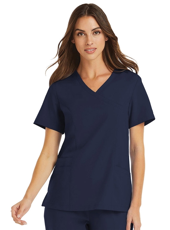 Momentum Mock Wrap Neck Scrub Top - Women - Navy
