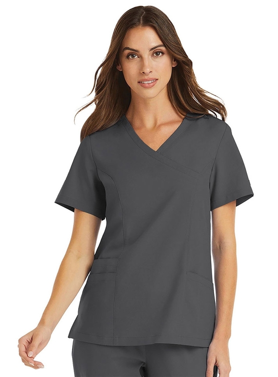Momentum Mock Wrap Neck Scrub Top - Women - Pewter