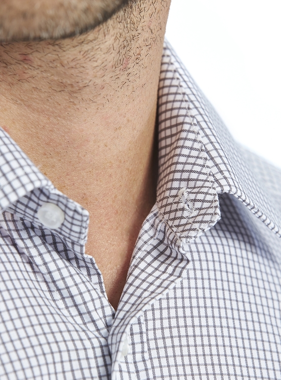 Dark Grey/White Grid Check Tailored Shirt - Men