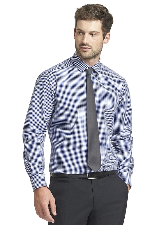 Men's Long Sleeve Blue/White/Black Square Check Shirt - BS5359 - The ...