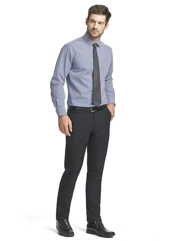 Blue/White/Black Square Check Tailored Shirt