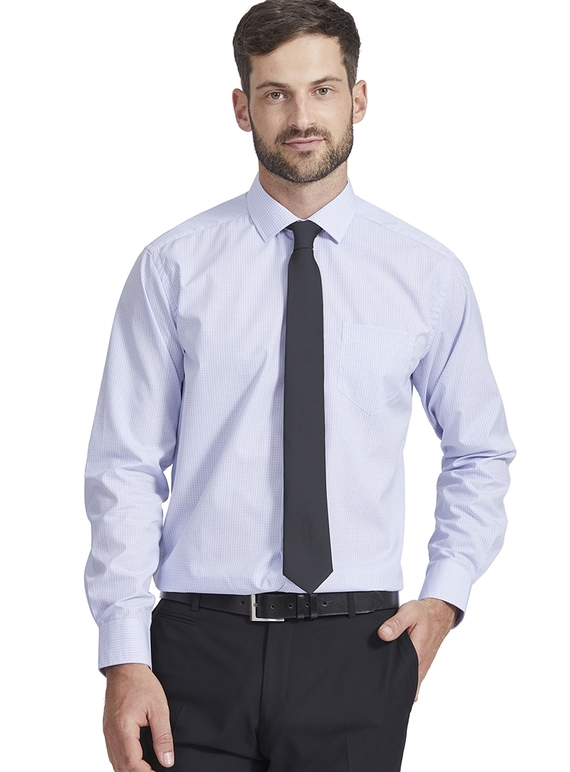 Navy/Blue/White Mini Check Poplin Slim Shirt
