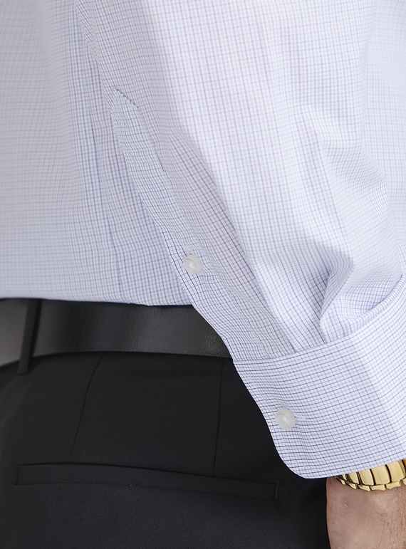 Navy/Blue/White Mini Check Poplin Slim Shirt