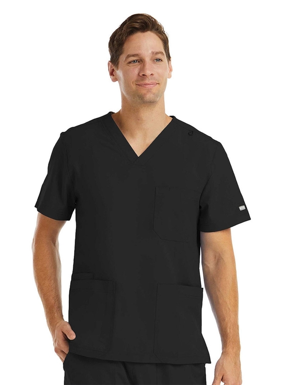 Momentum 3 Pocket V Neck Scrub Top - Men - Black
