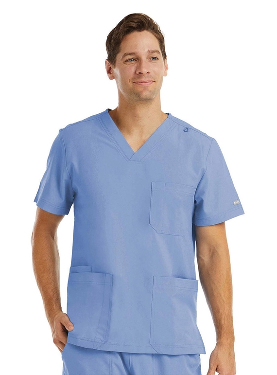 Momentum 3 Pocket V Neck Scrub Top - Men - Ceil Blue