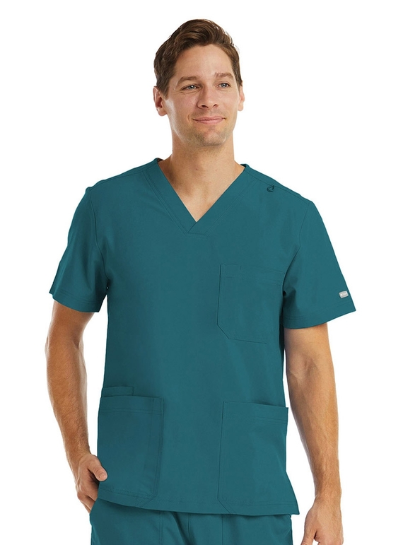 Momentum 3 Pocket V Neck Scrub Top - Men - Caribbean Blue