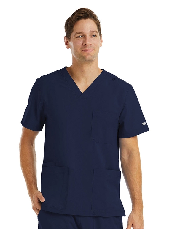 Momentum 3 Pocket V Neck Scrub Top - Men - Navy