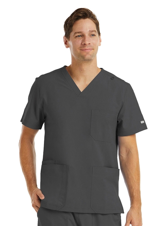 Momentum 3 Pocket V Neck Scrub Top - Men - Pewter
