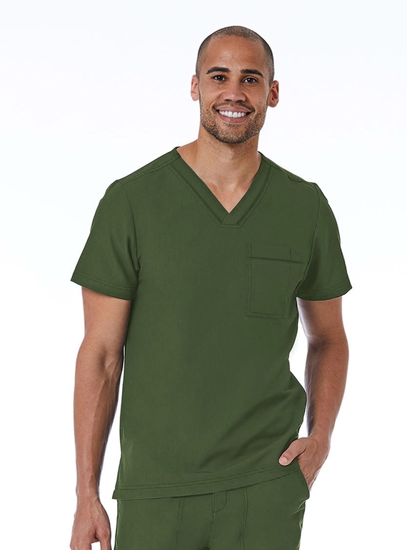 Matrix Pro Contrast Piping V-Neck Scrub Top - Men - Olive