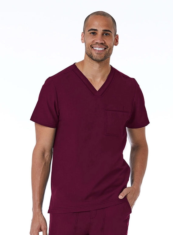 Matrix Pro Contrast Piping V-Neck Scrub Top - Men - Wine