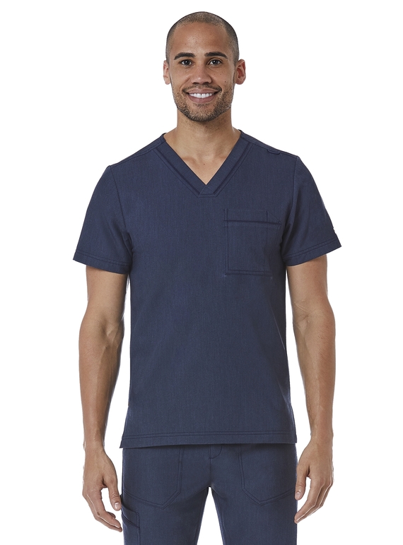 Matrix Pro Contrast Piping V-Neck Scrub Top - Men - Heather Navy