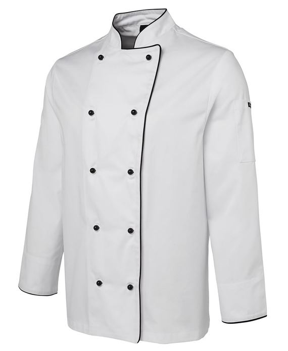 Long Sleeve Polycotton Chef Jacket - Unisex - White/Black Piping
