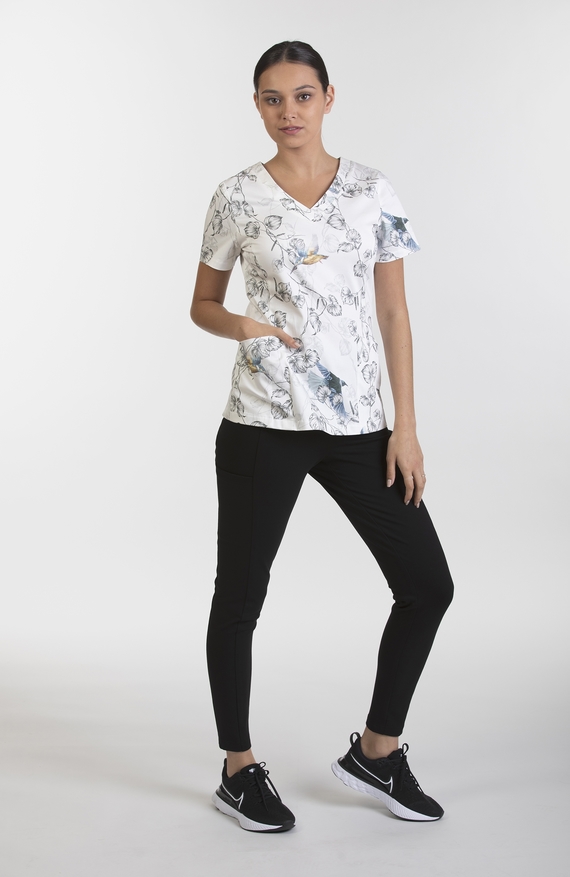Panelled V-Neck Print Top with Pockets