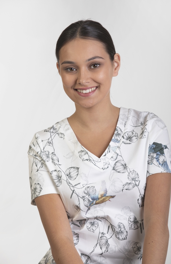 Panelled V-Neck Print Top with Pockets