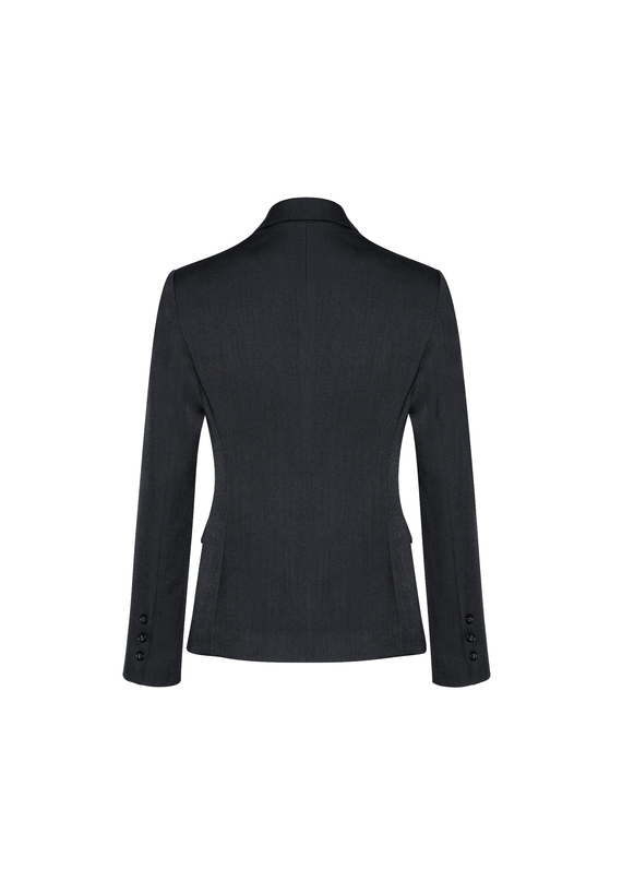 2 Button Mid Length Jacket - Comfort Wool Stretch - Women - Charcoal - Back View