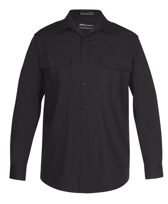 Long Sleeve Epaulette Uniform Shirt - Black