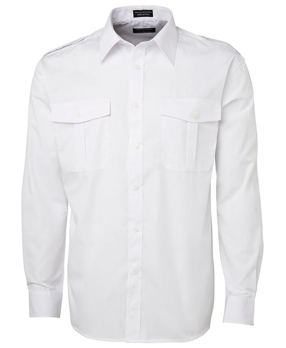Long Sleeve Epaulette Uniform Shirt - White