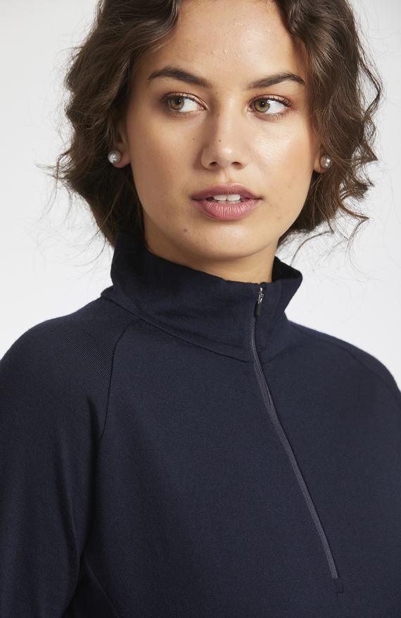 Navy Merino Half Zip Jumper - Women - Navy