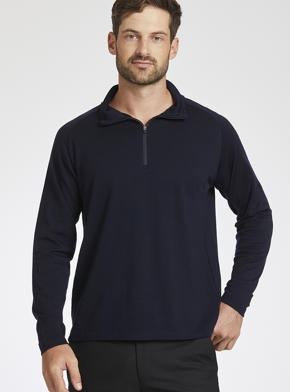 Navy Merino Half Zip Jumper - Men
