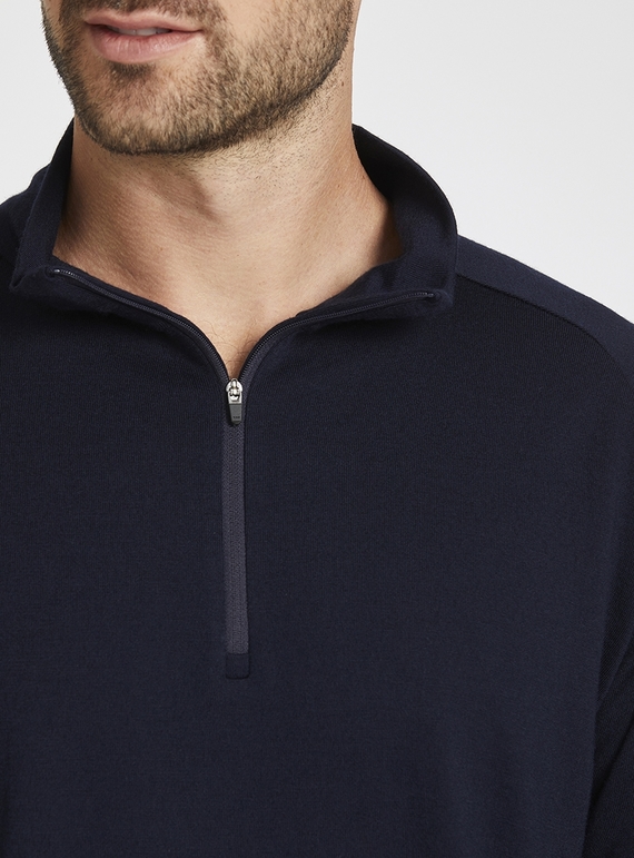 Navy Merino Half Zip Jumper - Men