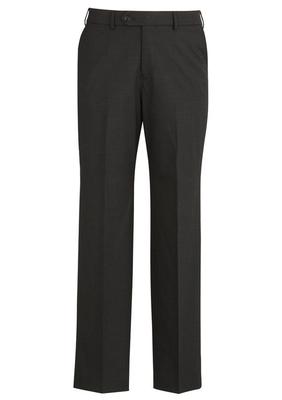 Plain Front Pants - Wool Stretch - Men - Charcoal