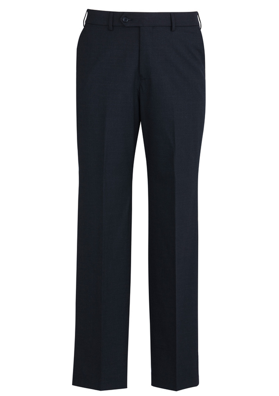 Plain Front Pants - Wool Stretch - Men - Navy