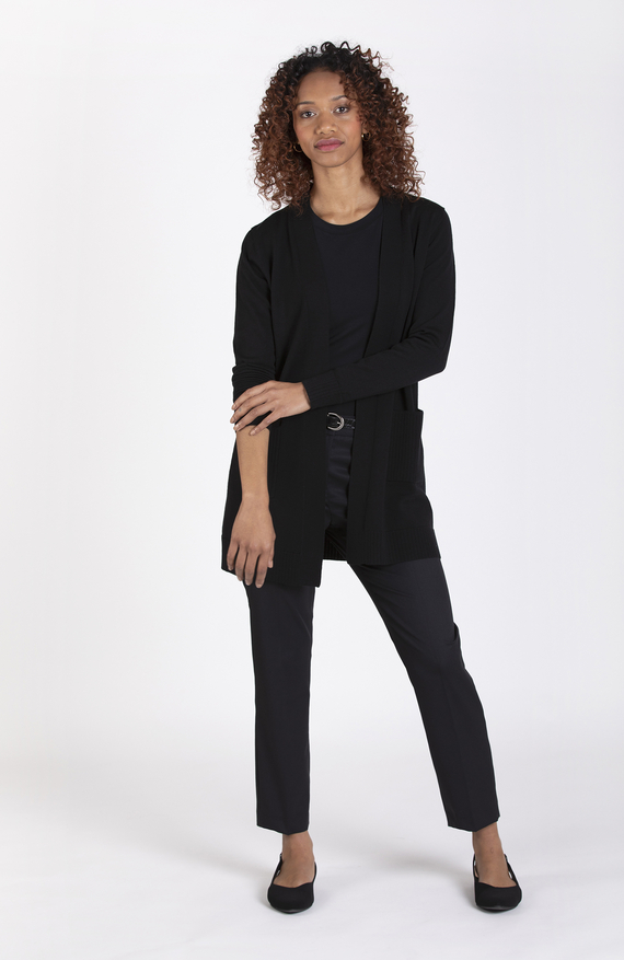 Anna Long Open Cardigan in Superfine Merino