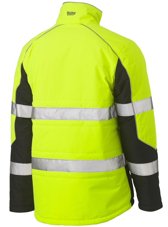 Taped Hi Vis Puffer Jacket With Stand Collar - Back