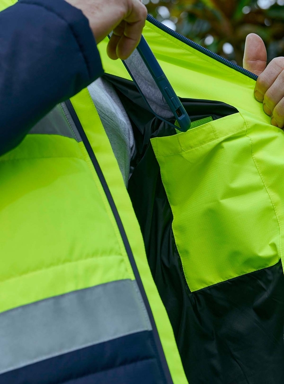 Taped Hi Vis Puffer Jacket With Stand Collar