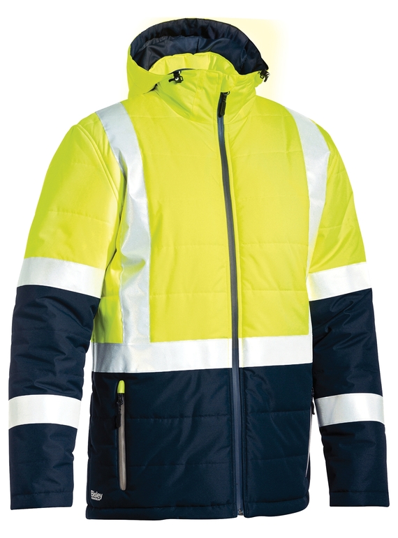Taped Hi Vis Puffer Jacket - Yellow/Navy