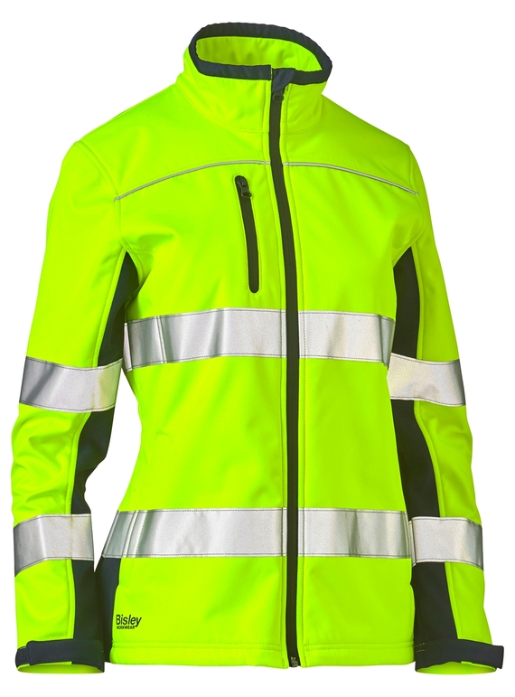 Taped Two Tone Hi Vis Soft Shell Jacket - Women - Yellow/Navy 