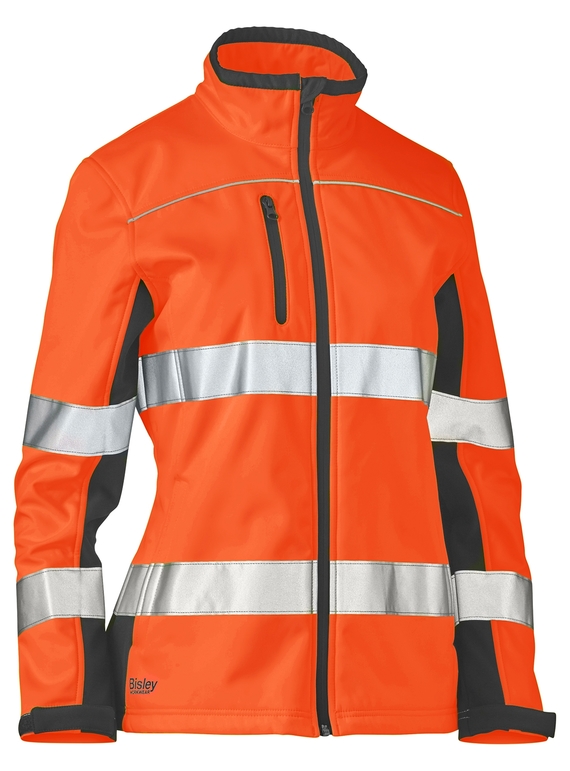 Taped Two Tone Hi Vis Soft Shell Jacket - Women - Orange/Navy 