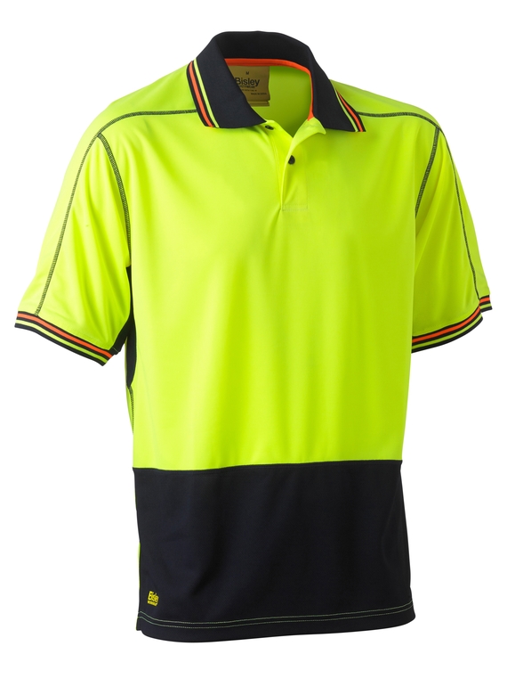 Hi Vis Polyester Mesh Polo Shirt - Yellow/Navy
