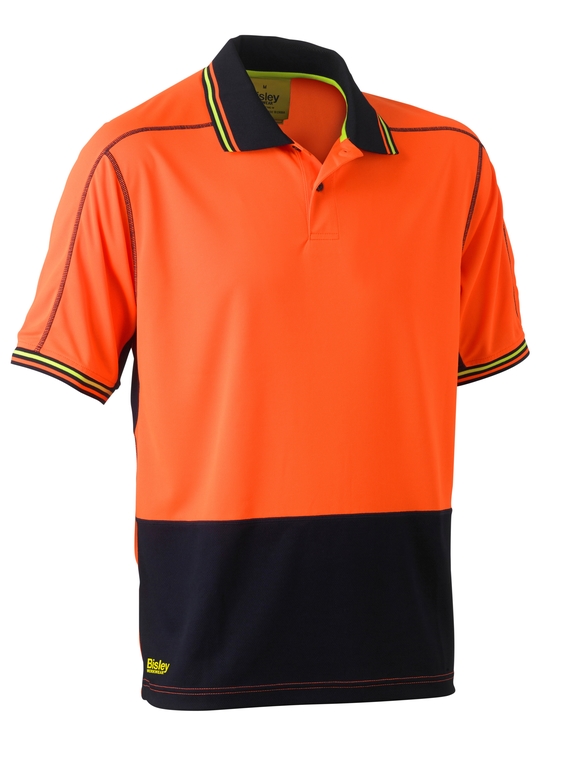 Hi Vis Polyester Mesh Polo Shirt - Orange/Navy 