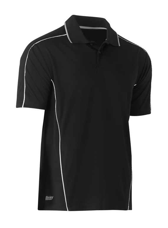 Cool Mesh Polo Shirt With Reflective Piping - Black