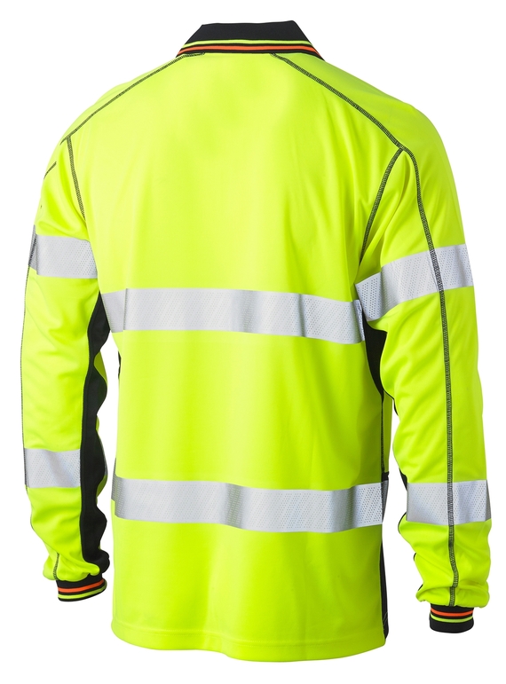 Taped Hi Vis Polyester Mesh Long Sleeve Polo Shirt - Back