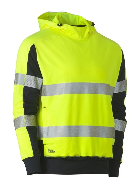 Taped Two Tone Hi Vis Contrast 4 Way Stretchy Hoodie - Yellow/Navy 