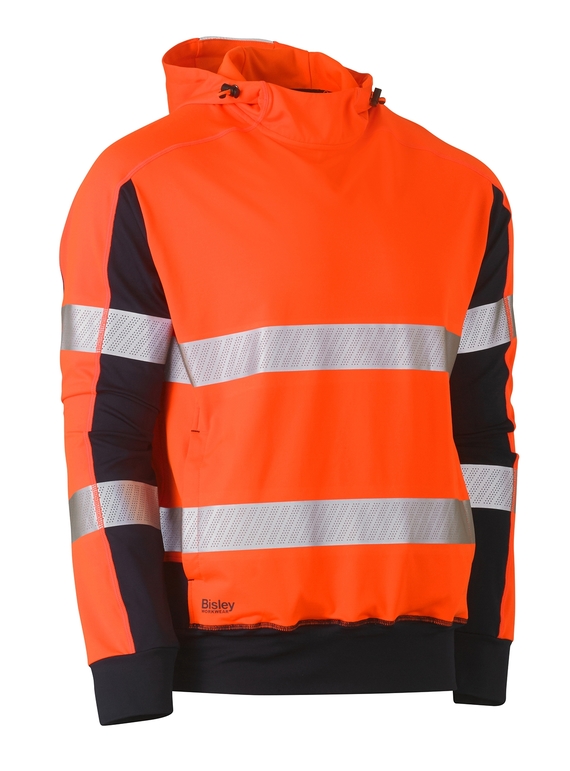 Taped Two Tone Hi Vis Contrast 4 Way Stretchy Hoodie - Orange/Navy 
