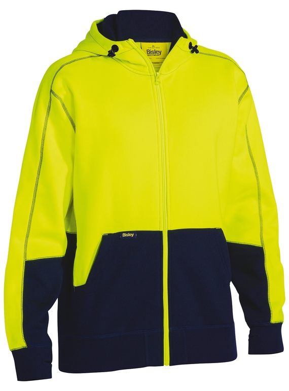 Hi Vis Zip Front Fleece Hoodie - Yellow/Navy